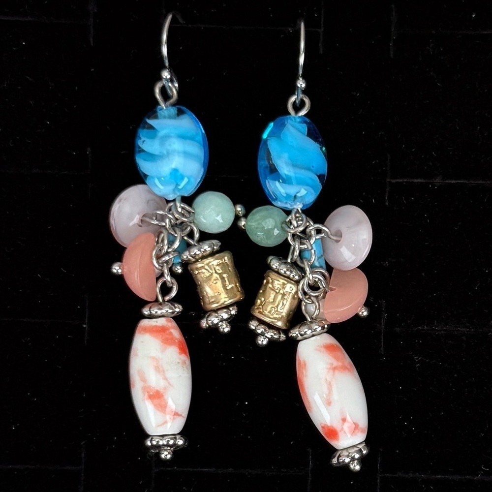 Beautiful pink and blue Multicolor Beaded pierced earrings